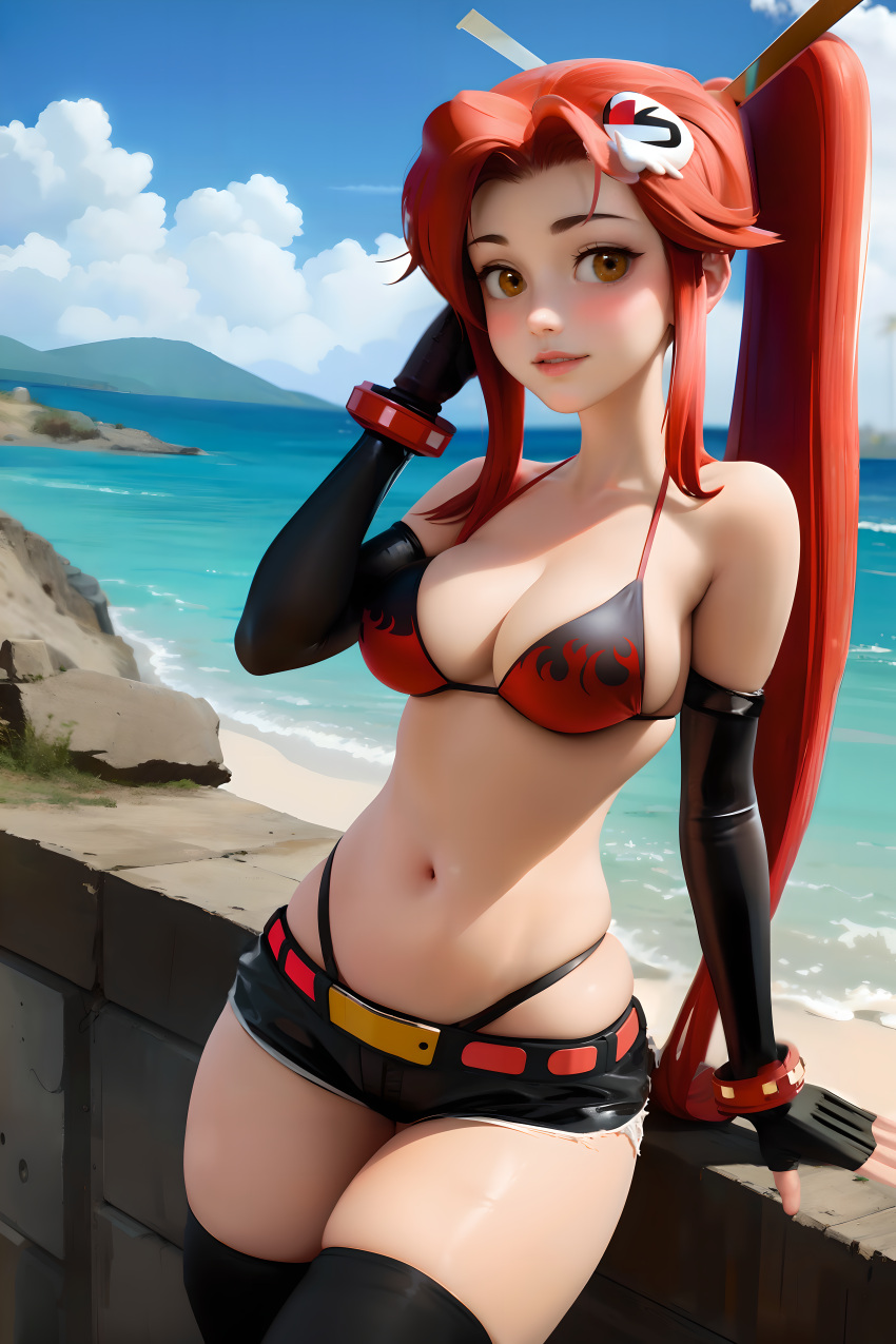 1girl absurdres ai-generated beach bikini day highres lindezablue outdoors self-upload solo stable_diffusion swimsuit tagme tengen_toppa_gurren_lagann yoko_littner