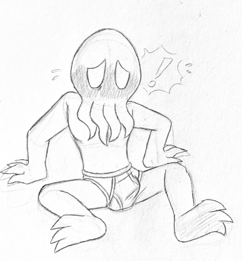 anthro barefoot black_and_white blush bodily_fluids briefs briefs_only bulge clothed clothing embarrassed exclamation_point feet hi_res male monochrome pretzelgremlin simple_background sketch solo sweat tighty_whities topless underwear underwear_only white_background white_briefs white_clothing white_underwear