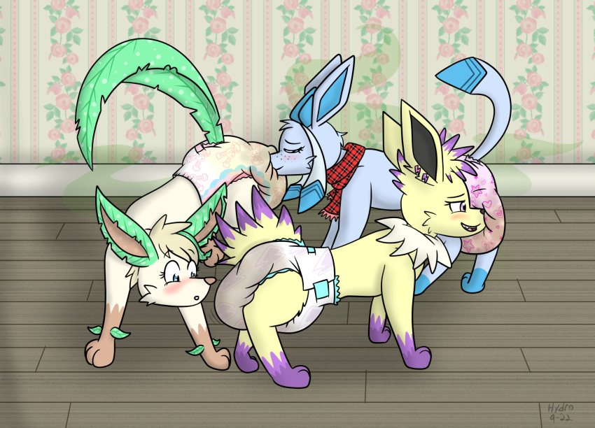 adult_baby blush bodily_fluids canid canine clothed clothing diaper diaper_check diaper_fetish diaper_lover diaper_only diaper_sniffing diaper_snoofing diaper_squish diaper_use eeveelution feces female feral floris_(hydroftt) fox full_diaper generation_1_pokemon generation_4_pokemon genital_fluids glaceon goodnites group hi_res hydroftt infantilism jolteon leafeon mammal messing messy messy_diaper nintendo peeing plant pokemon pokemon_(species) pull-ups_(diaper) scarf scat smelly snoofing soiled_diaper soiling stinky_diaper topless training_pants trio urine used_diaper wet