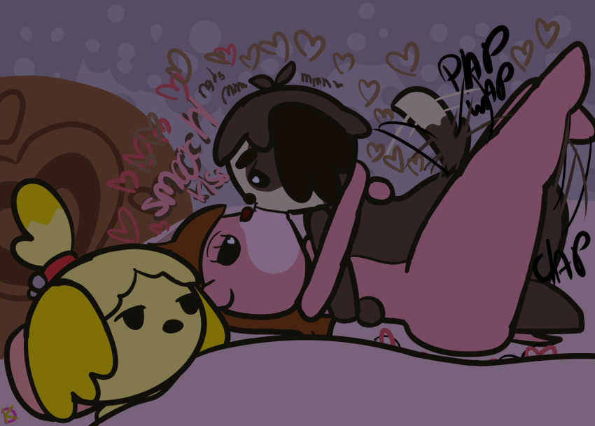 &lt;3 &lt;3_eyes ambiguous_penetration animal_crossing anthro canid canine canis cuckold cuckquean digby_(animal_crossing) domestic_dog embrace female from_front_position group half-closed_eyes happy happy_sex isabelle_(animal_crossing) kissing klutzatdusk looking_at_another looking_pleasured lottie_(animal_crossing) lying male male/female mammal mating_press missionary_position mustelid narrowed_eyes nintendo on_back otter passionate penetration sex tail tail_motion tailwag trio