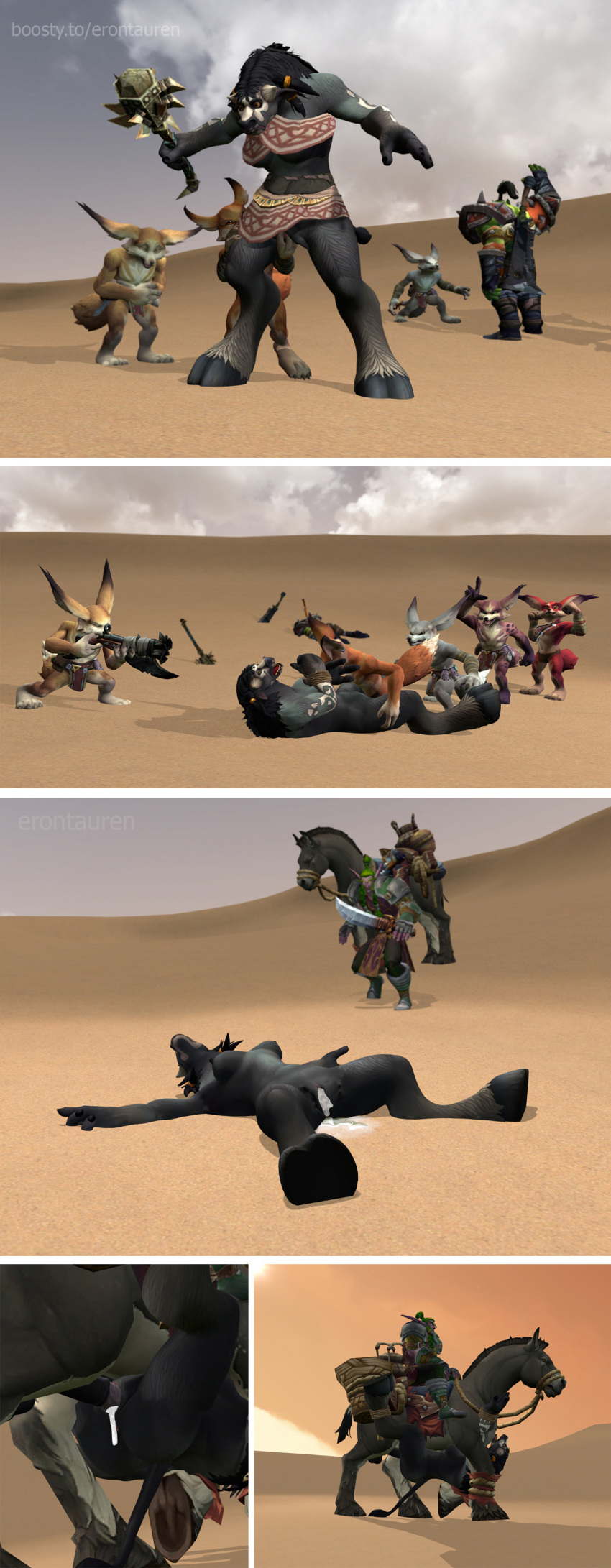 absurd_res anthro blizzard_entertainment bovid bovine canid elf equid equine erontauren female forced gangbang group group_sex hi_res horse humanoid male mammal orc rape sex tauren vulpera warcraft