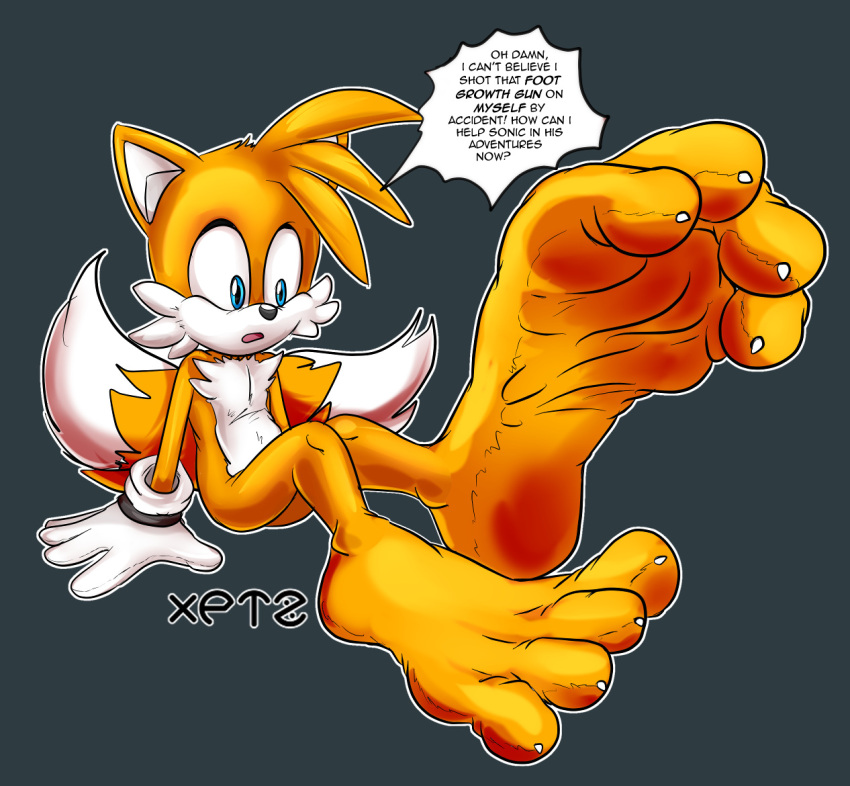 anthro barefoot canid canine clothing expansion feet foot_expansion fox gloves handwear male mammal miles_prower nude sega soles solo sonic_the_hedgehog_(series) toes xptzstudios