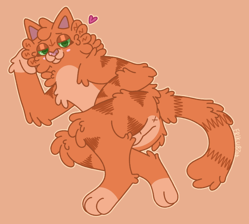 &lt;3 &lt;3_eyes alleycat8706_(artist) anthro anus arm_on_hip arm_on_thigh arm_support balls bent_arm blush cheek_tuft crossed_legs domestic_cat dreamworks facial_tuft felid feline felis fluffy fluffy_tail fur fuzzy genitals green_eyes half-closed_eyes head_on_hand intersex leaning_on_elbow looking_at_viewer lying male maleherm mammal markings narrowed_eyes neck_tuft on_side orange_body orange_fur puss_in_boots_(dreamworks) puss_in_boots_(film) puss_in_boots_the_last_wish smile solo striped_body striped_markings stripes tabby_cat tail tuft x_anus