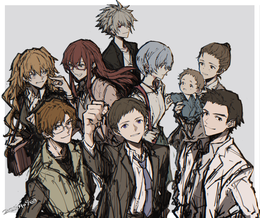 4boys 4girls aged_up aida_kensuke ayanami_rei baby blue_hair brown_hair confusionnav everyone grey_hair grin group_picture happy highres horaki_hikari ikari_shinji looking_at_another looking_at_viewer makinami_mari_illustrious multiple_boys multiple_girls nagisa_kaworu neon_genesis_evangelion orange_hair rebuild_of_evangelion smile souryuu_asuka_langley spoilers suzuhara_touji suzuhara_tsubame