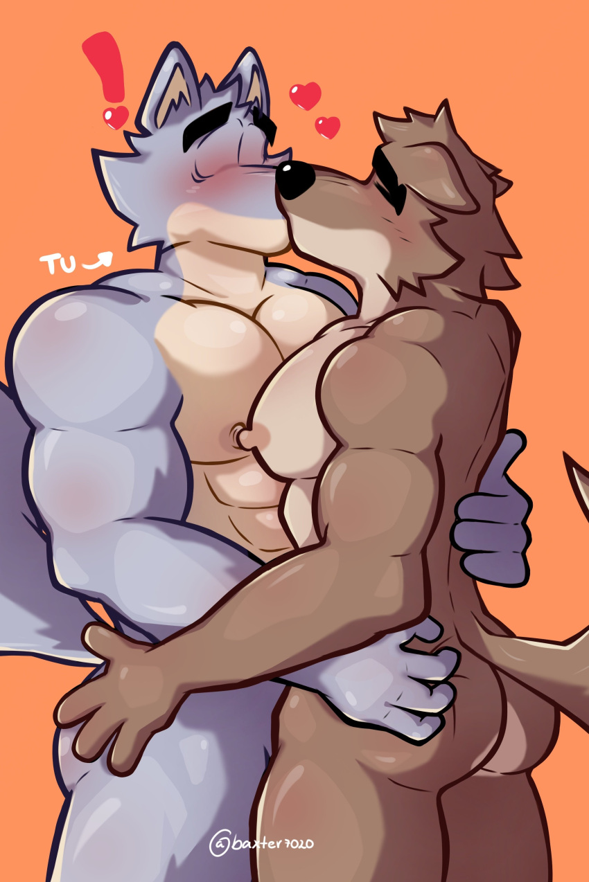 &lt;3 2023 4_fingers abs absurd_res anthro areola artist_name athletic athletic_anthro athletic_male baxter7020 biceps blush brown_body brown_fur bubble_butt butt butt_grab butt_squish canid canine canis digital_drawing_(artwork) digital_media_(artwork) dreamworks duo embrace erect_nipples eyes_closed fingers fluffy fluffy_tail fur grey_body grey_fur hand_on_butt hi_res hug kissing long_tail making_out male male/male mammal mr._wolf_(the_bad_guys) multicolored_body multicolored_fur muscular muscular_anthro muscular_male nipples nude pecs signature simple_background snout spanish_text squish tail tan_body tan_fur text the_bad_guys translated two_tone_body two_tone_fur wolf
