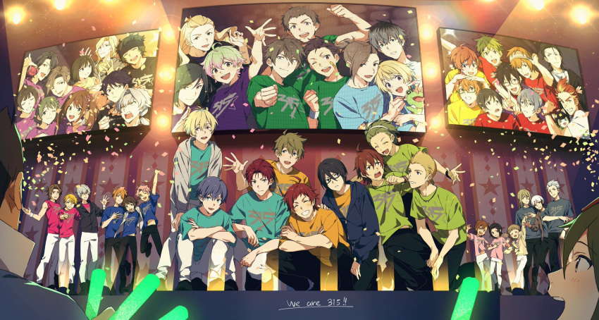 6+boys ;d ahoge akai_suzaku akiyama_hayato akizuki_ryo akuno_hideo altessimo_(idolmaster) amagase_touma amamine_shu aoi_kyosuke aoi_yusuke asselin_bb_ii bandaid bandaid_on_cheek bandaid_on_face beit_(idolmaster) black_hair black_headband black_pants blue_shirt brothers brown_eyes c.first_(idolmaster) cafe_parade_(idolmaster) chestnut_sigure child closed_eyes dramatic_stars_(idolmaster) enjoji_michiru f-lags_(idolmaster) frame_(idolmaster) fuyumi_jun glasses green_eyes green_hair green_shirt grey_hair hair_between_eyes hairband hanamura_shoma hanazono_momohito hazama_michio headband high_x_joker_(idolmaster) highres himeno_kanon idolmaster idolmaster_side-m idolmaster_side-m_growing_stars ijuuin_hokuto iseya_shiki jupiter_(idolmaster) kabuto_daigo kaerre kagura_rei kamiya_yukihiro kashiwagi_tsubasa kimura_ryu kitamura_sora kiyosumi_kuro kizaki_ren koron_chris kurono_genbu kuzunoha_amehiko legenders_(idolmaster) light_brown_hair long_hair long_sleeves maita_rui male_focus mayumi_eishin midriff_peek mitarai_shouta mizushima_saki mofumofuen_(idolmaster) monitor multicolored_hair multiple_boys nekoyanagi_kirio okamura_nao one_eye_closed orange_hair pants pierre_bichelberger pink_hair pink_shirt producer_(idolmaster) purple_eyes red_hair red_shirt s.e.m_(idolmaster) sai_(idolmaster) sakaki_natsuki sakuraba_kaoru shingen_seiji shinonome_soichiro shinsoku_ikkon_(idolmaster) shirt short_sleeves siblings smile stage streaked_hair stuffed_animal stuffed_frog stuffed_toy tachibana_shiro_(idolmaster) taiga_takeru takajo_kyoji tendo_teru the_kogado_(idolmaster) tsukumo_kazuki tsuzuki_kei twins uzuki_makio v w_(idolmaster) wakazato_haruna watanabe_minori waving white_hair white_hairband white_pants white_wristband yamamura_ken yamashita_jiro