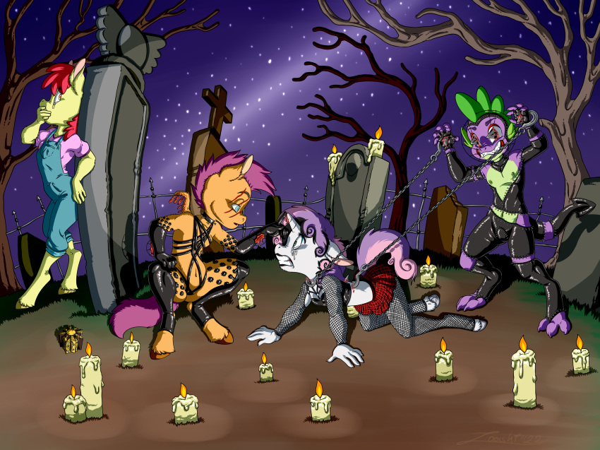 apple_bloom_(mlp) blood bodily_fluids cemetery cenobite chain dragon equid equine female friendship_is_magic gore group halloween hasbro hellraiser hi_res holidays hooks horse lament_configuration leather male mammal my_little_pony pony scootaloo_(mlp) spike_(mlp) sweetie_belle_(mlp) terror torture zooshi