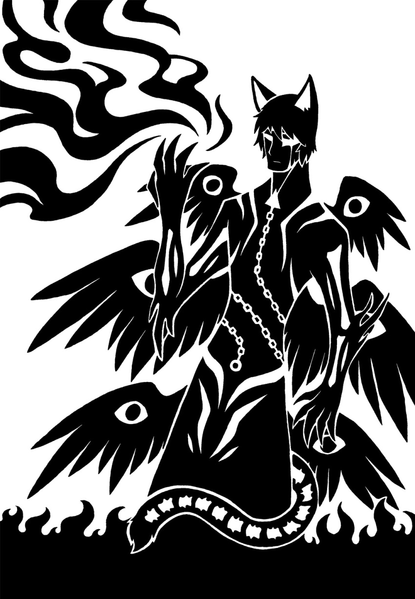 2014 5_claws 5_fingers 6_wings animal_humanoid arm_spikes biped black_and_white bodily_fluids bone bone_tail cat_humanoid cat_tail chain clawed_fingers claws digital_drawing_(artwork) digital_media_(artwork) elbow_spikes eyes_on_wings feathered_wings feathers felid felid_humanoid feline feline_humanoid fingers fire hair hi_res human humanoid male mammal mammal_humanoid monochrome multi_wing prick_ears restricted_palette scp_foundation silhouette simple_background solo spikes spikes_(anatomy) standing stuart_hayward sunnyclockwork tail tears vertebrae white_background winged_humanoid wings