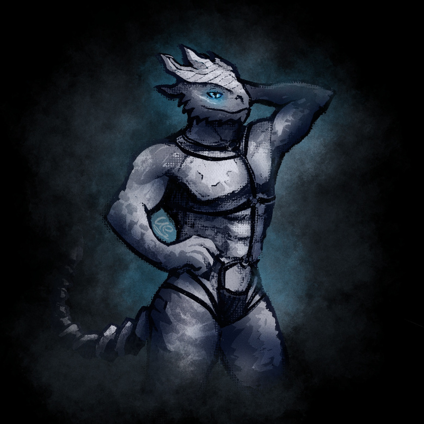anthro baldur's_gate_3 blue_eyes dragon dragonborn_(dnd) dungeons_and_dragons hasbro hi_res lizard male male/male muscular muscular_male reptile scales scalie solo tail uselence white_body wizards_of_the_coast
