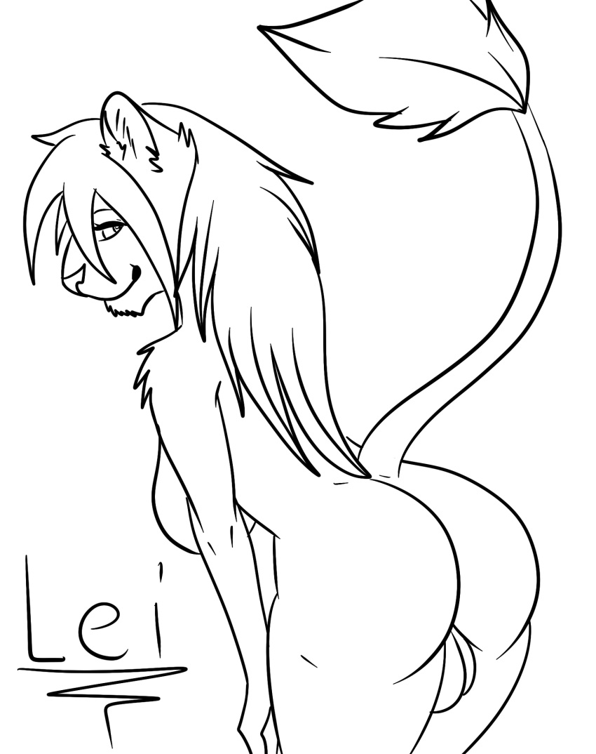 anthro balls big_butt bombayeen_(artist) butt felid feline female genitals herm herm/female herm_(lore) hi_res intersex intersex/female lion mammal pantherine presenting presenting_hindquarters raised_tail solo tail