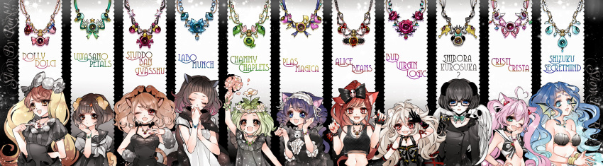 6+girls ailane_(show_by_rock!!) animal_ears anna_spire black_hair blue_eyes blue_hair brown_eyes candy_lapin_(show_by_rock!!) cat_ears cat_girl cheetah_ears cheetah_girl cheetah_tail cheety_(show_by_rock!!) cyan_(show_by_rock!!) dog_boy dog_ears green_hair group_name haraiku_(show_by_rock!!) highres long_hair looking_at_viewer lop_rabbit_ears mamaloni mermaid monster_girl multiple_girls one_eye_closed pink_hair rabbit_ears rabbit_girl rosia_(show_by_rock!!) shibarin_(show_by_rock!!) short_hair show_by_rock!! tanefurun wavy_hair wendy_(show_by_rock!!) yaginupan