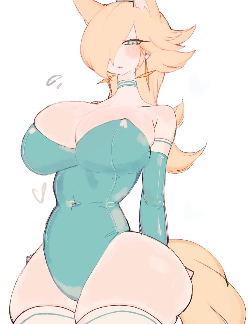 alternate_species animal_humanoid big_breasts blonde_hair blue_clothing blue_leotard breasts cat_humanoid choker clothing felid felid_humanoid feline feline_humanoid female hair hi_res humanoid jewelry leotard looking_at_viewer mammal mammal_humanoid mario_bros multicolored_ears navel necklace nintendo pale_skin rosalina_(mario) simple_background solo standing super_mario_galaxy tail thick_thighs tight_clothing usa37107692 white_background wide_hips