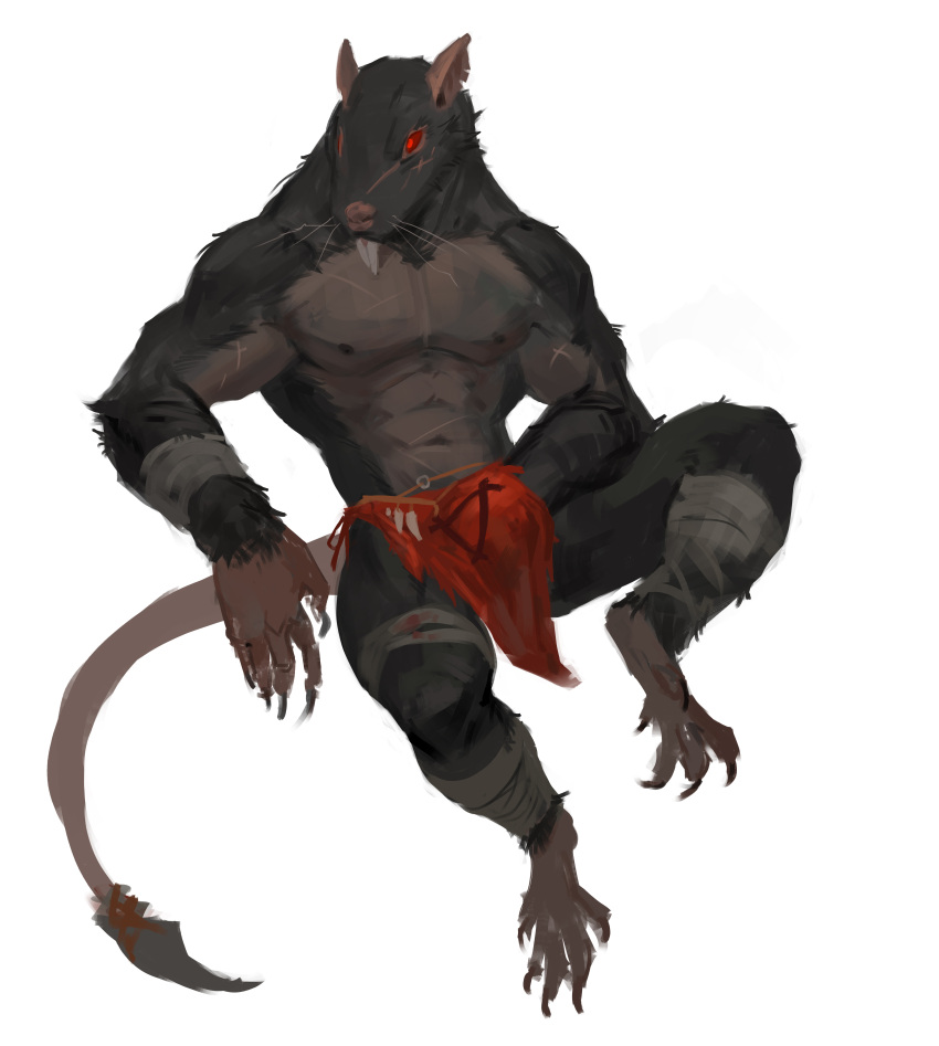 absurd_res anthro bottomwear clothing hi_res loincloth male mammal mostly_nude neungsonie rodent ska_bloodtail skaven solo warhammer_(franchise)