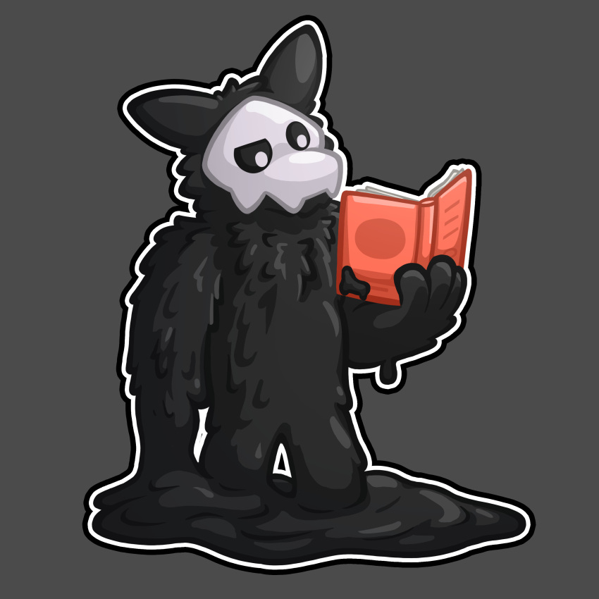 absurd_res animal_humanoid anthro black_body black_fluid book canid canid_humanoid canine canine_humanoid changed_(video_game) fluffy glistening glistening_body glistening_skin goo_creature goo_humanoid hi_res holding_book holding_object humanoid latex luhrak male mammal mammal_humanoid melting puro_(changed) reading reading_book slime solo standing white_eyes white_face white_mask