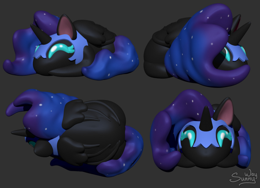 buns chibi digital_media_(artwork) equid equine female feral friendship_is_magic hair hair_bun hasbro horn horse mammal my_little_pony nightmare_moon_(mlp) pony smile solo sunny_way winged_unicorn wings zbrush