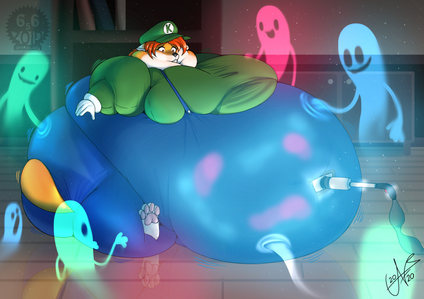 absurd_res ambiguous_gender anthro belly belly_expansion book bookshelf canid canine cleaning_tool clothing dust dust_particles expansion fat_fetish female forced fox fur furniture ghost group hair haunted_house hi_res luigi's_mansion mammal morbidly_obese morbidly_obese_anthro morbidly_obese_female motion_lines nintendo obese obese_anthro obese_female orange_body orange_fur overalls overweight overweight_anthro overweight_female red_hair reflective_floor solo_focus spirit touching_belly vacuum_cleaner watermark weight_gain wood_floor worried zoidberg656art