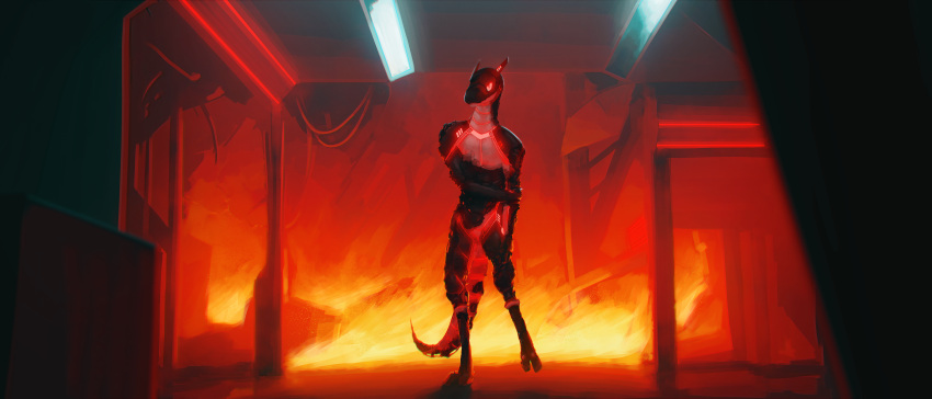absurd_res anthro broken burned damaged fire fleisher(roifantome) hi_res laboratory machine male robot science science_fiction scientist solo synth_(vader-san) synthetic synthpara tail