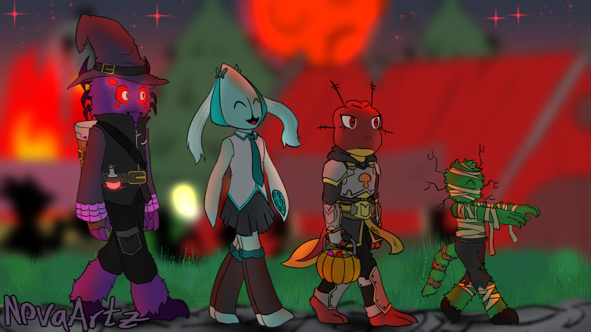 alchemist amphibian arachnid arthropod assassin's_creed cephalopod clothed clothing coleoid cult_of_the_lamb decapodiform digital_drawing_(artwork) digital_media_(artwork) frog halloween hatsune_miku heket_(cult_of_the_lamb) hi_res holidays invalid_background kallamar_(cult_of_the_lamb) leshy_(cult_of_the_lamb) marine mollusk mummy_costume mummy_wrappings novaarts shamura_(cult_of_the_lamb) spider ubisoft vocaloid worm