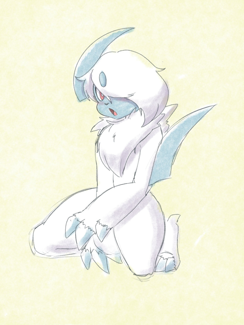 absol anthro blush claws female fur generation_3_pokemon genitals grafayay hi_res nintendo pokemon pokemon_(species) pussy red_eyes solo white_body white_fur