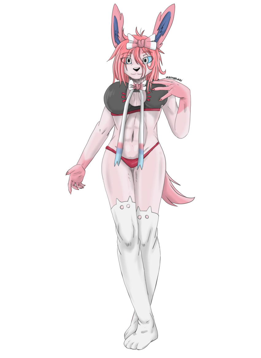 artist_name bottomwear bra clothing female footwear hair hi_res pink_hair shorts simple_background socks solo spike_the_furry sylveona(spikethefurry) underwear white_background