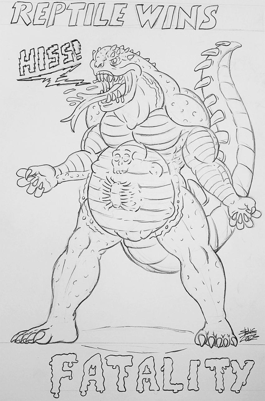 anthro bones_in_stomach digestion fatality forked_tongue hi_res hissing long_tongue male mortal_kombat mortal_kombat_1 muscular muscular_male netherrealm_studios reptile_(mortal_kombat) reptilian_tail saurian_(mortal_kombat) sketch skianous tongue vore