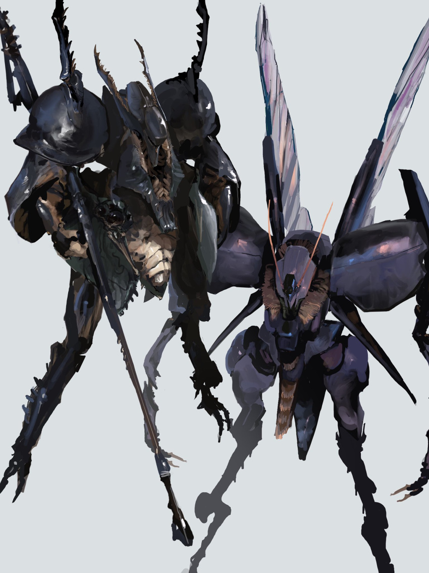 animalization antennae beam_rifle bug byalant commentary energy_gun flying gabthley grey_background gundam highres holding holding_weapon insect_wings mecha mobile_suit no_humans rintaro_komori robot simple_background weapon wings zeta_gundam