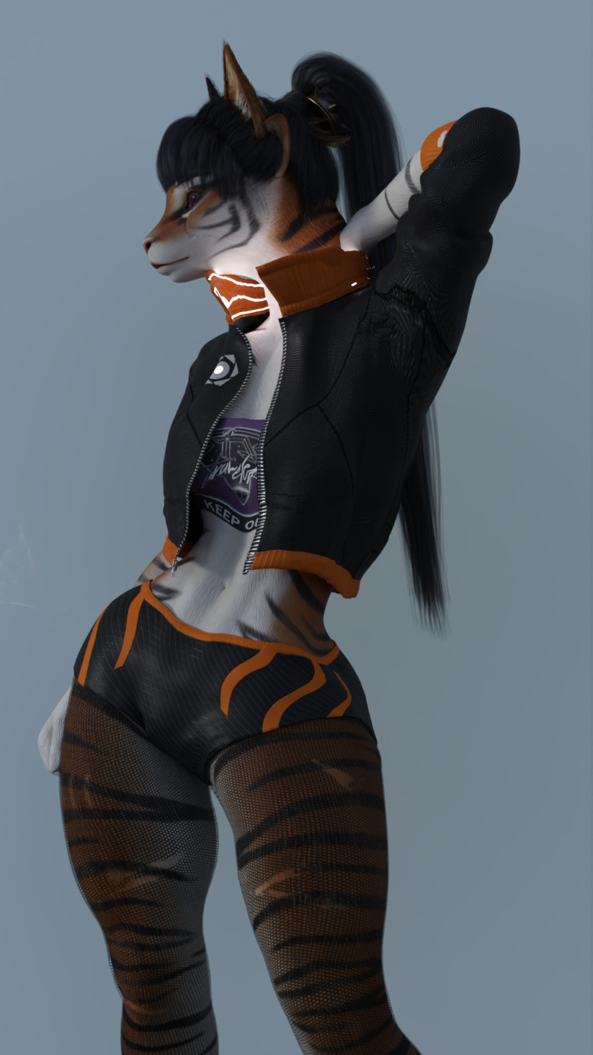 2023 3d_(artwork) anapx andromorph anthro beca big_butt black_body black_fur black_hair breasts butt canid canine clothing curvy_female curvy_figure daz3d daz_3d daz_studio digital_media_(artwork) eyebrows eyelashes felid feline felis female fox fur furry hair hi_res intersex long_hair mammal multicolored_body multicolored_fur orange_body orange_fur paws pinup pose simple_background solo tail thick_thighs voluptuous white_body white_fur wide_hips