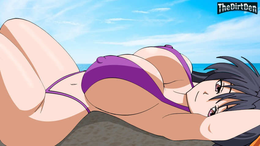 1girl absurdres bikini black_hair hair_between_eyes high_school_dxd highres himejima_akeno solo swimsuit thong