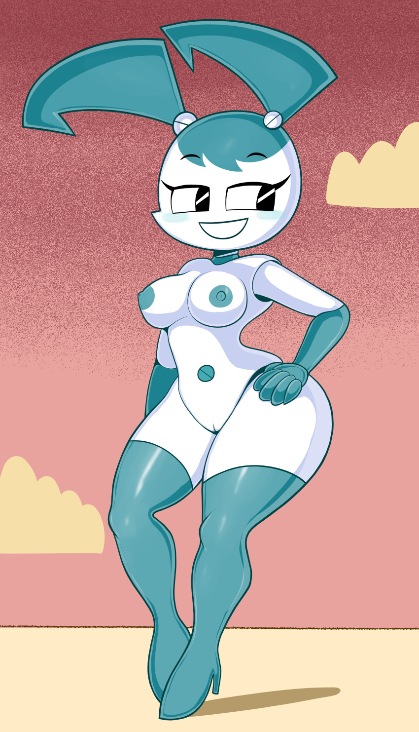 absurd_res android blackmore blush breasts cloud digital_drawing_(artwork) digital_media_(artwork) female hi_res humanoid jenny_wakeman looking_at_another machine my_life_as_a_teenage_robot navel nickelodeon nipples robot robot_humanoid solo