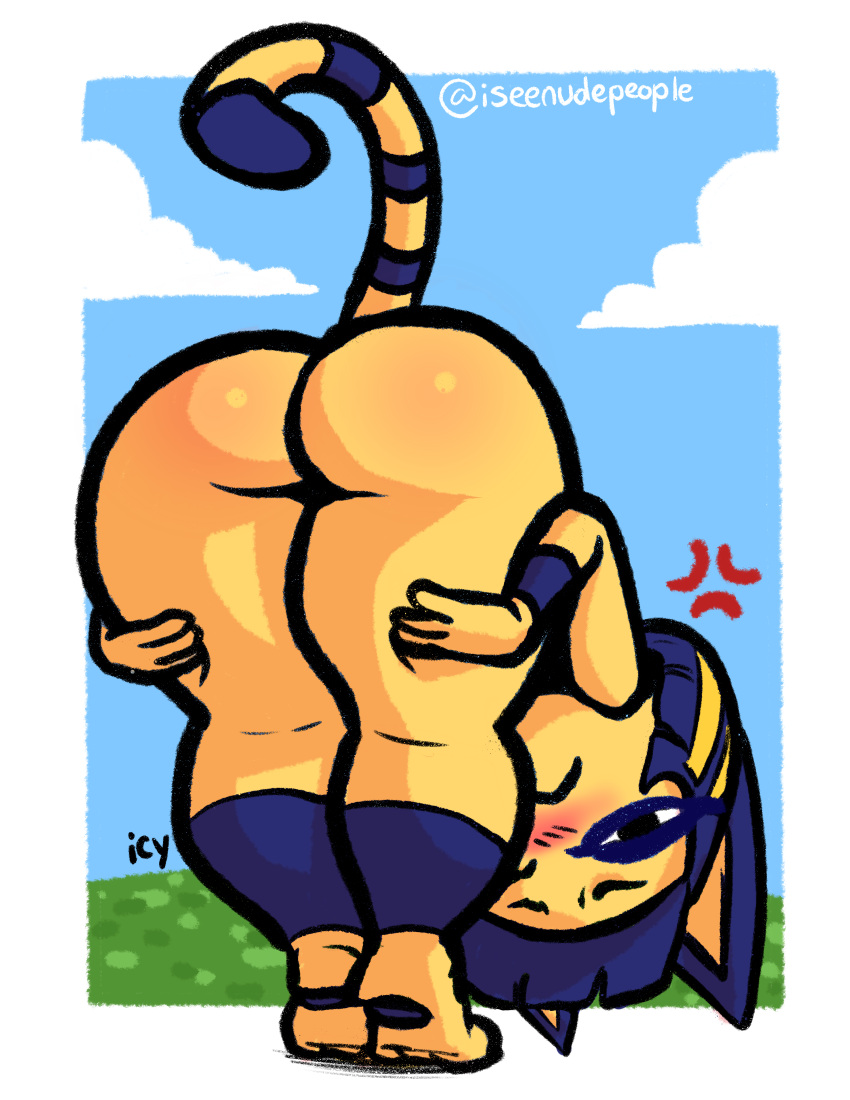 absurd_res animal_crossing ankha_(animal_crossing) anthro big_butt blush body_blush butt butt_blush domestic_cat felid feline felis female hi_res iseenudepeople looking_at_viewer looking_back mammal nintendo presenting presenting_hindquarters solo thick_thighs wide_hips
