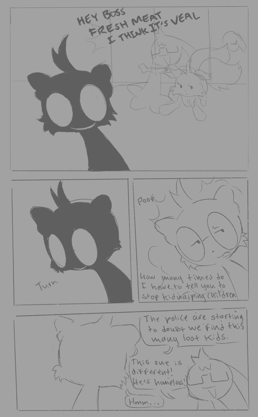 ambiguous_gender anthro comic dialogue english_text grey_background group hi_res l33t_(labbit1337) labbit labbit1337 male mammal procyonid raccoon simple_background sketch text trailmix_(not_a_furfag) trio