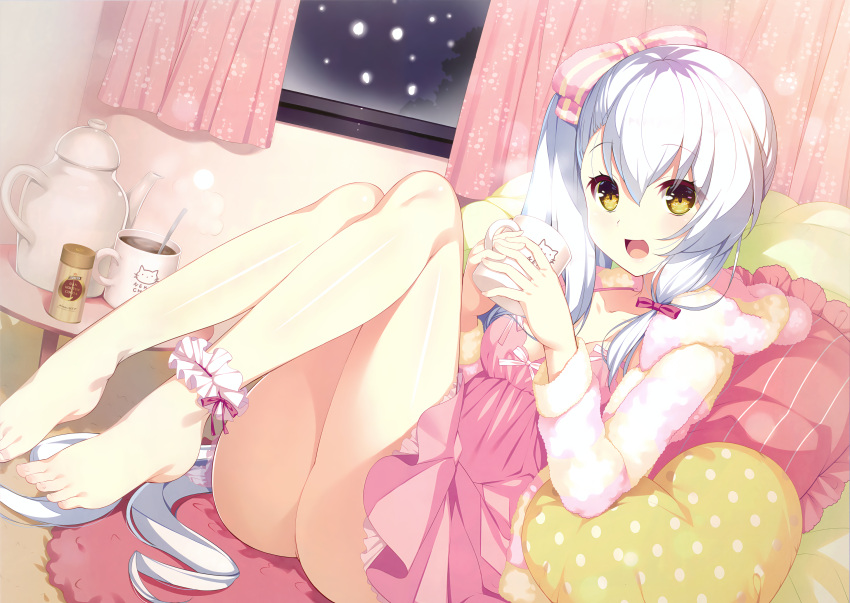 absurdres copyright highres kizuna_kirameku_koi_iroha non-web_source pajamas suzakuin_tsubaki tagme white_hair