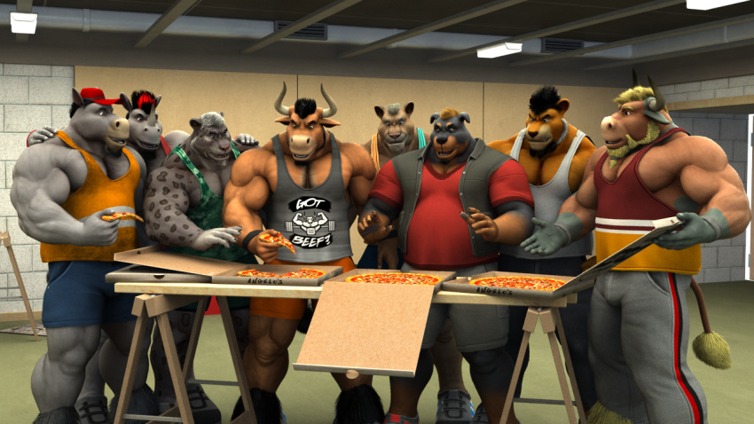 16:9 2_horns 3d_(artwork) allen_(braford) ankle_tuft anthro baseball_cap beard bench biceps black_body black_fur black_hair blonde_hair blue_bottomwear blue_clothing blue_shorts bottomwear bovid bovine braford brown_body brown_fur canid canine canis cattle ceiling_lights chubby_male chuck_(braford) clothing cougar deltoids digital_media_(artwork) domestic_dog dozer_(braford) equid equine facial_hair facial_horn felid feline food footwear fur gabriel_(braford) graphic_tee green_body green_bottomwear green_clothing green_fur green_shirt green_shorts green_tank_top green_topwear grey_body grey_bottomwear grey_clothing grey_fur grey_pants grey_shirt grey_skin grey_tank_top grey_topwear group hair hat headgear headwear highlights_(coloring) holding_object horn horse house_of_beef julian_(braford) kurt_(braford) leg_tuft lion male mammal mastiff molosser multicolored_body multicolored_clothing multicolored_fur multicolored_shirt multicolored_topwear muscular muscular_anthro muscular_male muscular_thighs nose_horn on_bench orange_body orange_clothing orange_fur orange_shirt orange_tank_top orange_topwear oscar_(braford) pantherine pants pattern_clothing pattern_shirt pattern_topwear pecs pizza pizza_box pizza_slice plank red_clothing red_hat red_headwear red_highlights red_shirt red_tank_top red_topwear red_wristband rhinoceros rottweiler sex_toy shirt shoes shorts sideburns simon_(braford) sitting sneakers snow_leopard spots spotted_body spotted_fur stone_wall striped_clothing striped_shirt striped_topwear stripes tail tail_tuft tan_body tan_fur tank_top topwear trash_can triceps tuft two_tone_body two_tone_fur vibrator wall_(structure) whiskers white_clothing white_hair white_shirt white_stripes white_tank_top white_topwear widescreen wristband yellow_body yellow_clothing yellow_fur yellow_shirt yellow_tank_top yellow_topwear