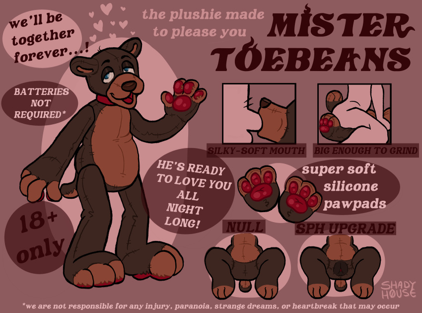 absurd_res ambiguous_gender anthro brown_body brown_fur collar fellatio fur grinding hi_res male model_sheet mr._toebeans_(shadyhouse) null oral pawpads paws penile plushie plushophilia red_collar red_pawpads sentient_object sex shadyhouse silicone solo strategically_placed_hole sucking tan_body tan_fur teddy_bear_(species) text