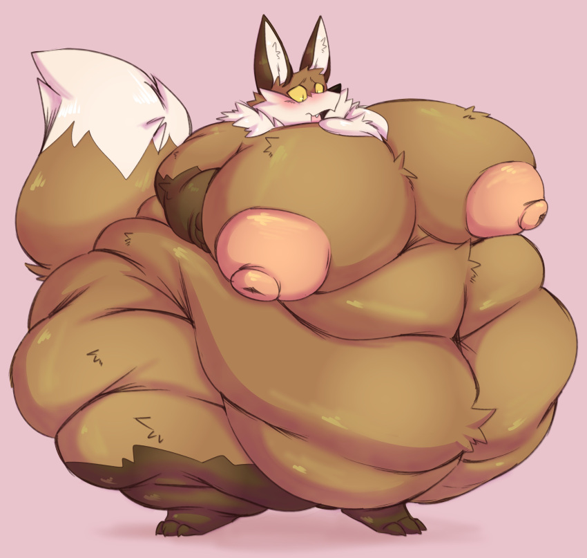 absurd_res anthro areola belly_rolls big_areola big_breasts big_nipples breasts canid canine chest_tuft dipstick_tail fat_arms fat_legs fat_rolls female fox hi_res holding_breast huge_belly huge_breasts huge_calves huge_thighs mammal markings morbidly_obese morbidly_obese_anthro morbidly_obese_female nipples obese obese_anthro obese_female overweight overweight_anthro overweight_female solo tail tail_markings thick_thighs tuft wiishyishii yellow_sclera