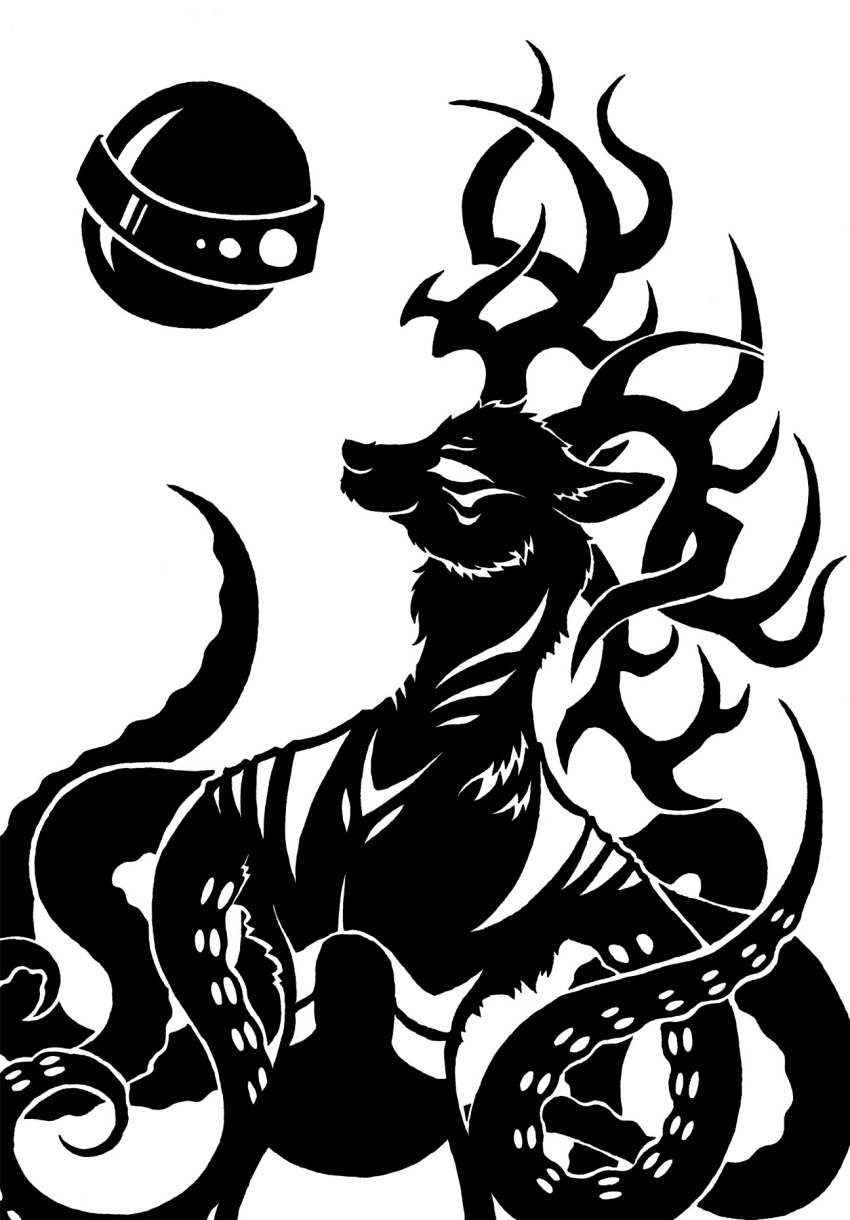 2014 3_horns alien ambiguous_gender anthro antlers arm_markings asymmetrical_horns black_and_white capreoline cephalopod chest_markings chimera deer deer_ears digital_drawing_(artwork) digital_media_(artwork) duo empty_eyes eye_contact floating fur hi_res horn looking_at_another looking_down_at_another looking_up_at_another machine mammal marine markings mollusk monochrome moose multi_horn multi_limb neck_markings outline restricted_palette robot science_fiction scp-1972-a scp-1972-b scp_foundation shoulder_markings silhouette simple_background smile sphere_creature striped_body striped_fur striped_markings stripes suckers sunnyclockwork tentacle_arms tentacles torso_markings white_background white_outline
