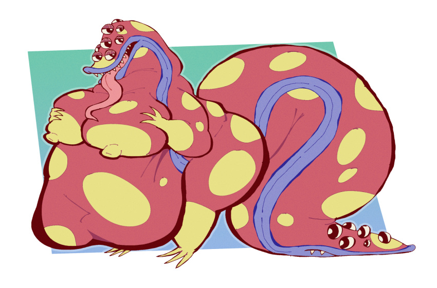 anthro areola belly belly_overhang big_belly big_breasts breasts female gloink gloink_queen hand_on_breast hi_res long_tail long_tongue monster morbidly_obese morbidly_obese_anthro morbidly_obese_female mouth_tail multi_eye nipples obese obese_anthro obese_female oshyfriend overweight overweight_anthro overweight_female red_body simple_background spots spotted_body tail the_amazing_digital_circus thick_tail tongue tongue_out yellow_areola yellow_body yellow_nipples