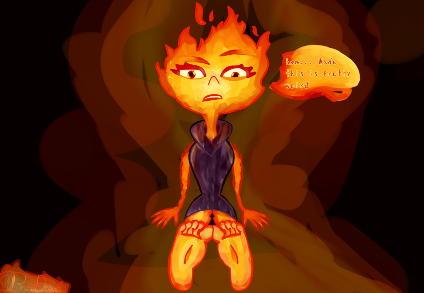 5_fingers 5_toes absurd_res barefoot brunisdraws clothed clothing dialogue disney dress elemental_(pixar) elemental_creature elemental_humanoid ember_lumen english_text feet female fingers fire flaming_body flaming_hair foot_fetish foot_focus glistening glistening_body hi_res humanoid light pixar pseudo_hair shaded soles solo speech_bubble text toes