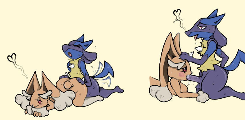 &lt;3 alekoin anthro areola big_butt blush bodily_fluids breasts brown_areola buckteeth butt doggystyle duo female from_behind_position generation_4_pokemon genitals hi_res lopunny lucario male male/female mammal medium_breasts nintendo open_mouth oral orgasm penetration penis pokemon pokemon_(species) saliva saliva_on_penis sex smile sweat tail tail_motion tailwag teeth thick_thighs tongue tongue_out wide_hips