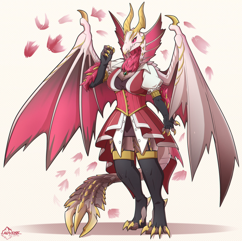 absurd_res anthro auveiss capcom claws clothed clothing digital_media_(artwork) dragon elder_dragon female fur hi_res horn malzeno membrane_(anatomy) membranous_wings monster_hunter scalie simple_background solo tail wings