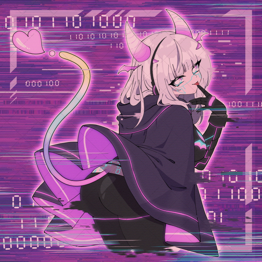 1girl :p aqua_eyes ass black_bodysuit blush bob_cut bodysuit breasts camera cape commission detached_horns gradient_hair gradient_horns hair_intakes headphones highres hip_vent holographic_horns horns huge_breasts indie_virtual_youtuber kaname_uroko licking_lips looking_at_viewer medium_hair motherv3 multicolored_eyes multicolored_hair multicolored_horns neon_trim pink_horns purple_cape purple_eyes purple_horns skeb_commission smile solo tail taking_picture tongue tongue_out touching_tail two-tone_eyes viewfinder virtual_youtuber