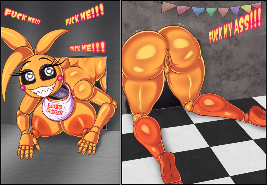&lt;3 &lt;3_eyes 2023 all_fours animatronic anthro anus areola avian bib big_areola big_breasts big_butt bird black_sclera blonde_hair bodily_fluids bouncing_butt breasts breeding_request bubble_butt butt butt_jiggle chicken curvaceous curvy_figure detailed_background dialogue digital_drawing_(artwork) digital_media_(artwork) drawsfigures english_text eyelashes female fingers five_nights_at_freddy's five_nights_at_freddy's_2 galliform gallus_(genus) genital_fluids genitals hair hi_res hourglass_figure huge_areola huge_breasts huge_butt inside jiggling letterbox machine motion_lines nipples nude phasianid profanity pussy pussy_juice robot scottgames sharp_teeth small_waist smile solo stuck_in_vent teeth text thick_thighs toy_chica_(fnaf) vent voluptuous white_eyes wide_hips yellow_body yellow_skin