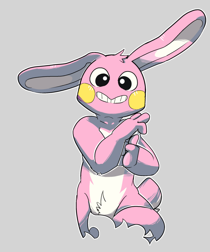 animal_crossing anthro black_eyes fur hi_res lagomorph leporid long_ears male mammal mousesix nintendo pink_body pink_fur pubes rabbit snake_(animal_crossing) solo villager_(animal_crossing) white_body white_fur yellow_cheeks