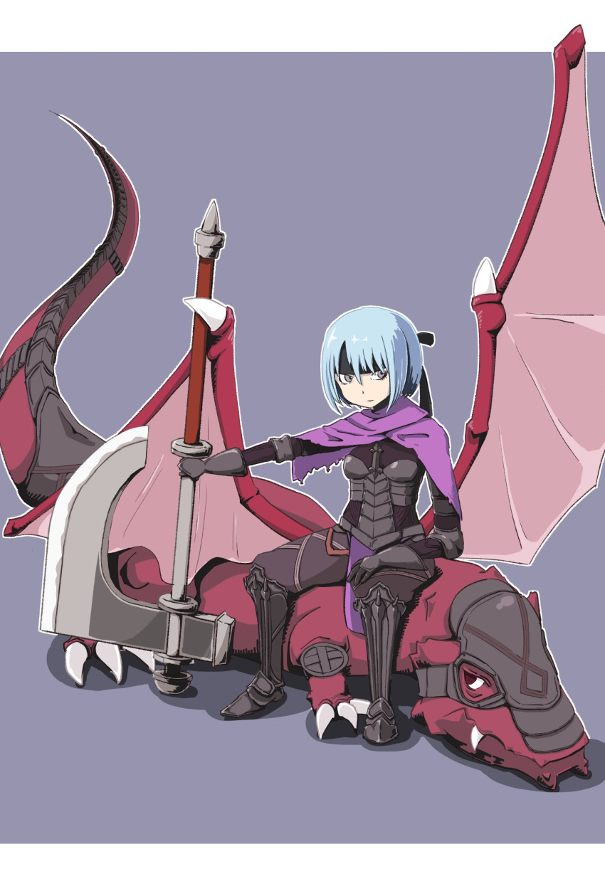 1girl aqua_hair armor axe beruka_(fire_emblem) black_hairband cape dragon dragon_wings fire_emblem fire_emblem_fates grey_eyes hairband highres holding holding_axe rokun_ne sitting_on_animal torn_cape torn_clothes wings wyvern