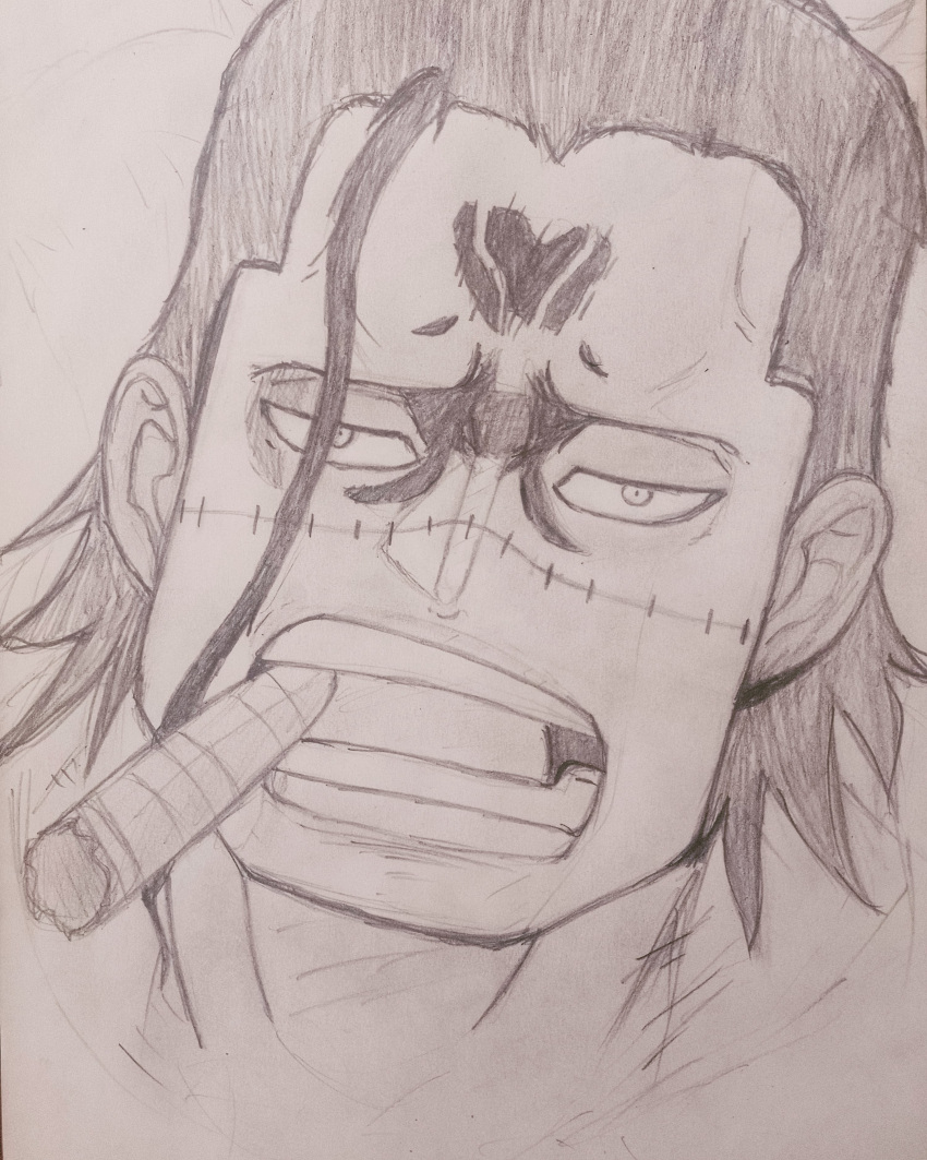 1boy absurdres crocodile_(one_piece) highres non-web_source one_piece scar scar_on_face traditional_media