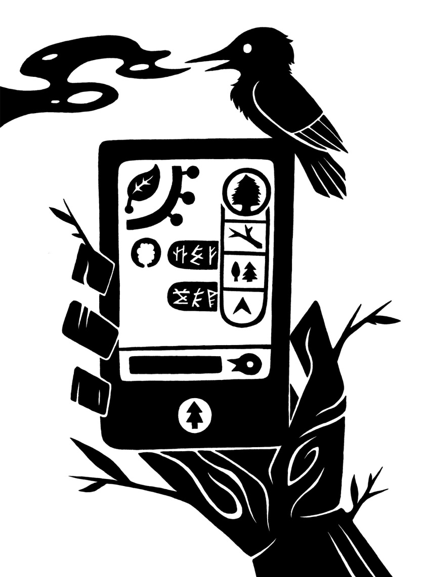 2015 4_fingers ambient_bird ambiguous_gender application avian beak bird black_and_white branch cellphone digital_drawing_(artwork) digital_media_(artwork) duo elemental_creature elemental_humanoid feathered_wings feathers female female_pov fingers first_person_view flora_fauna hi_res holding_cellphone holding_object holding_phone holding_smartphone humanoid humanoid_pov leaf monochrome open_beak open_mouth perched phone plant plant_humanoid restricted_palette runes scp-2393-2 scp-2393-3 scp_foundation silhouette simple_background smartphone sunnyclockwork tail_feathers treant tree tree_humanoid white_background wings wood