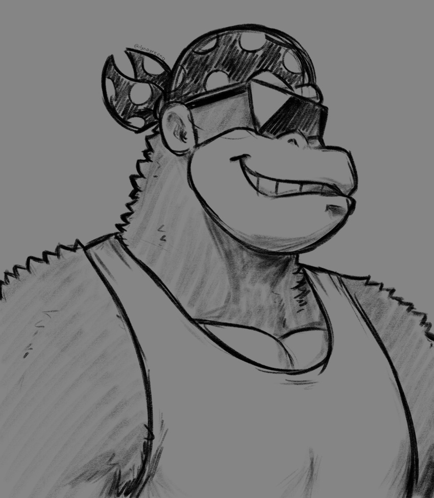 absurd_res anthro bandanna clothing donkey_kong_(series) dynogreeno eyewear funky_kong fur haplorhine hi_res kerchief male mammal monkey muscular muscular_male nintendo primate shirt simple_background smile solo sunglasses tank_top toothy_grin topwear