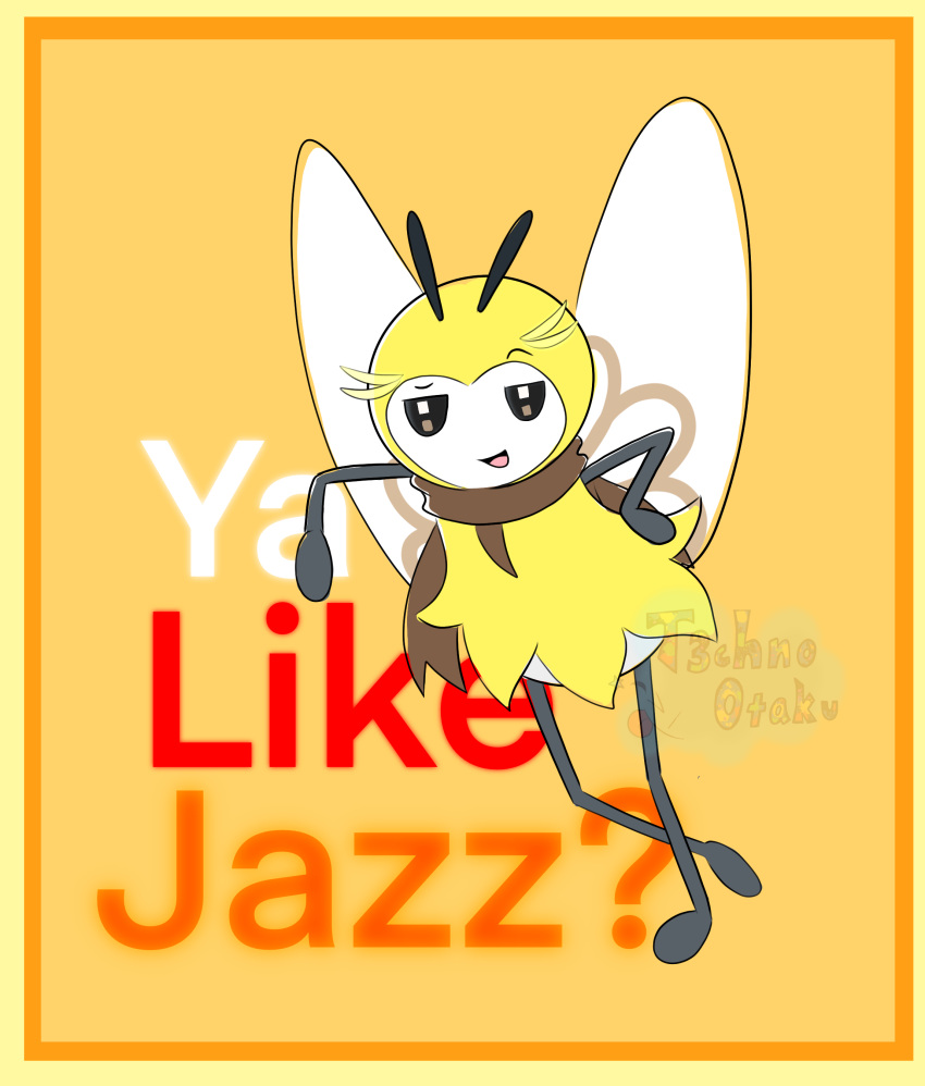 absurd_res ambiguous_gender antennae_(anatomy) arthropod bee bee_movie black_eyes compound_eyes generation_7_pokemon gesture gesturing_at_viewer hi_res hymenopteran insect invalid_tag meme multicolored_body nintendo open_mouth pokemon pokemon_(species) ribombee simple_background smug_expression smug_face solo text two_tone_body wings yellow_body