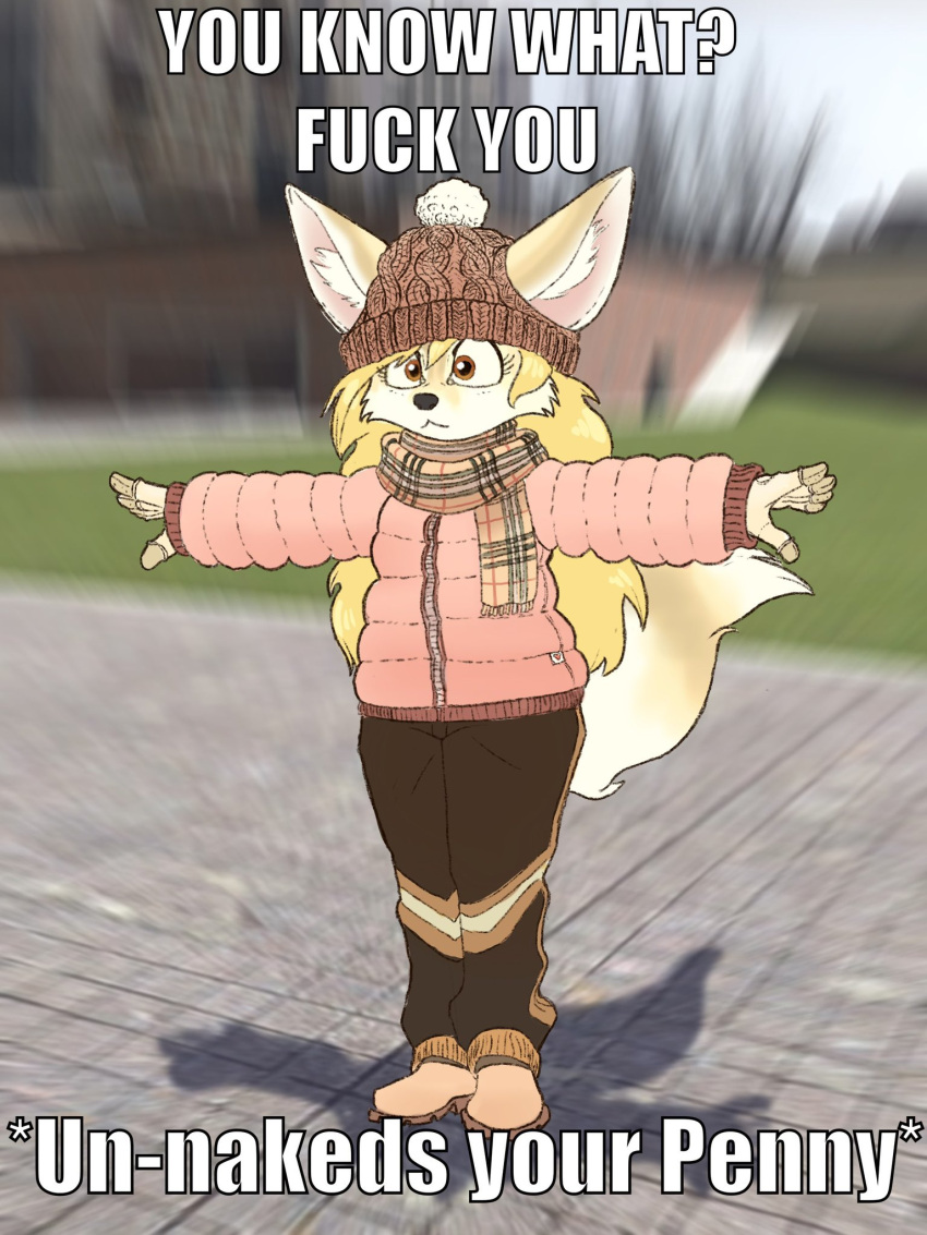 3d_(artwork) anthro blonde_hair canid canine clothed clothing digital_media_(artwork) female fennec fox garry's_mod hair hat headgear headwear hi_res lewdles mammal penny_fenmore solo winter_hat