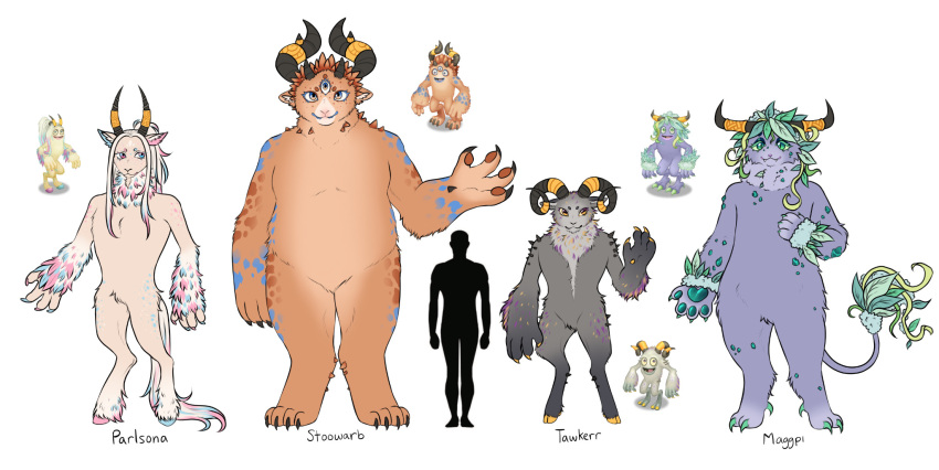 2_horns 3_eyes ambiguous_gender anthro arm_tuft big_blue_bubble clawed_fingers claws cloven_hooves fur grey_body grey_fur group hair hi_res hindpaw hooves horn maggpi mammal multi_eye my_singing_monsters orange_body orange_fur parlsona pawpads paws ponytail purple_body purple_fur spots spotted_body spotted_fur stoowarb_(my_singing_monsters) tail tail_tuft tawkerr_(my_singing_monsters) toe_claws tuft waste-iisolation werdo white_body white_fur wrist_tuft